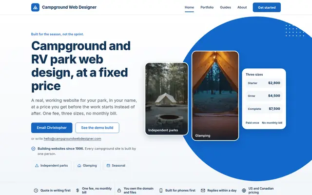 Screenshot of campgroundwebdesigner.com homepage