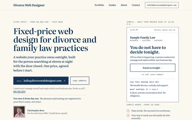 Screenshot of divorcewebdesigner.com homepage