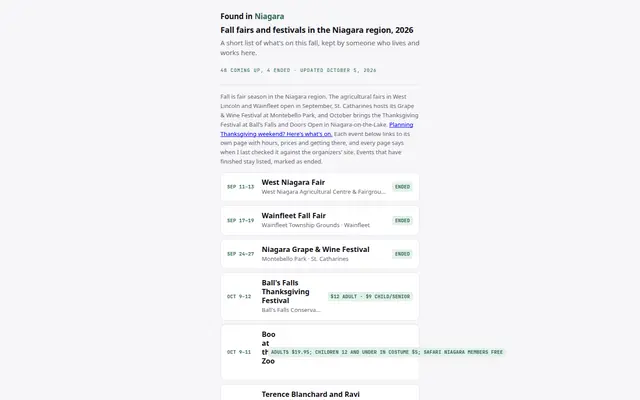 Screenshot of foundinniagara.com homepage