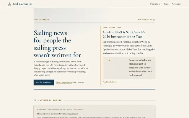 Screenshot of sailcommons.com homepage