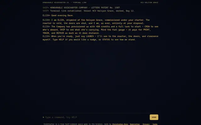 Screenshot of voidcharter.com homepage